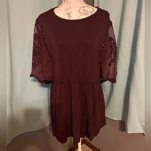 Torrid Knit Crew Neck Lace Dolman Sleeve Babydoll Top - Picture 2 of 7